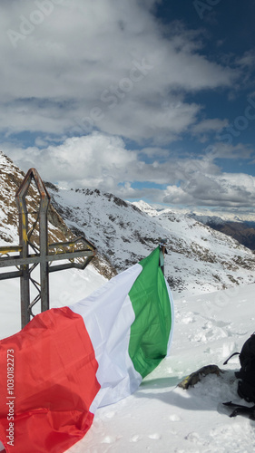 italian flag at colle d'egua in sermenza valley photo