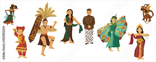 Asian culture costume character - clothes illustration - Indonesia children illustration