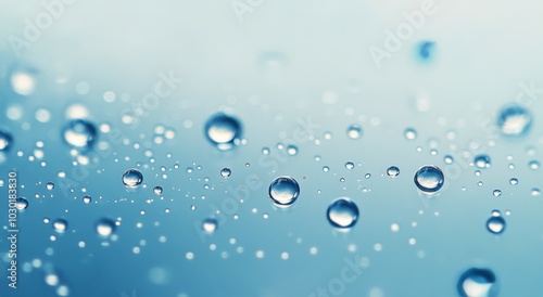 Bubbles floating in clear blue water with soft light reflections creating a s...