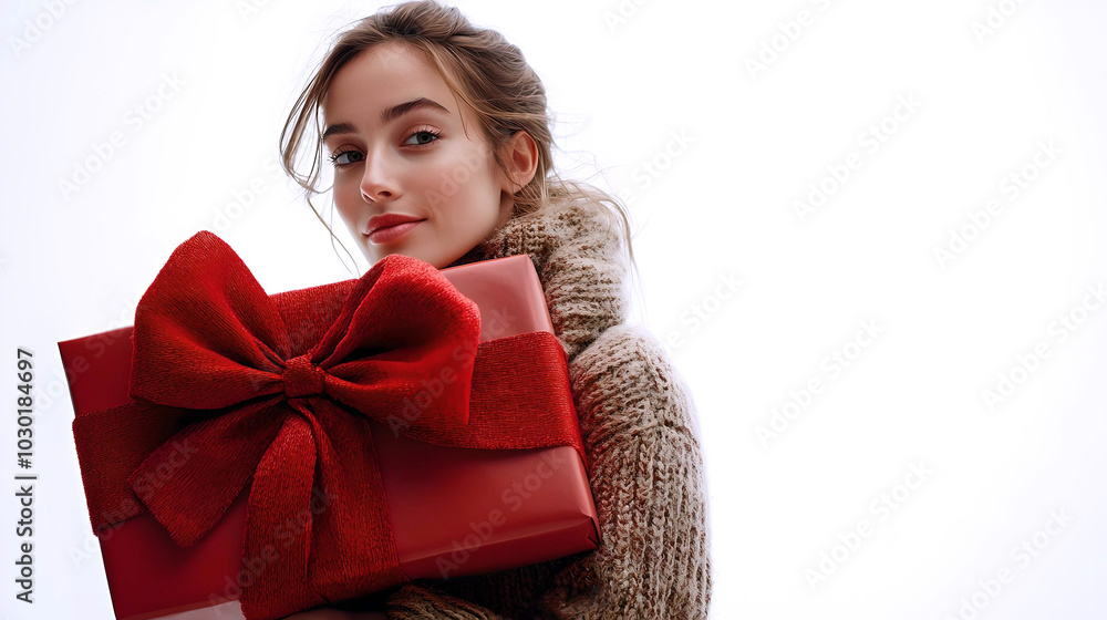 Young Woman Holding Gift Box with Red Bow
Young Woman Holding Gift Box with Red Bow