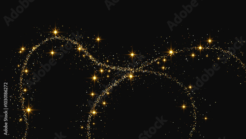 Gold glittering confetti wave and stardust