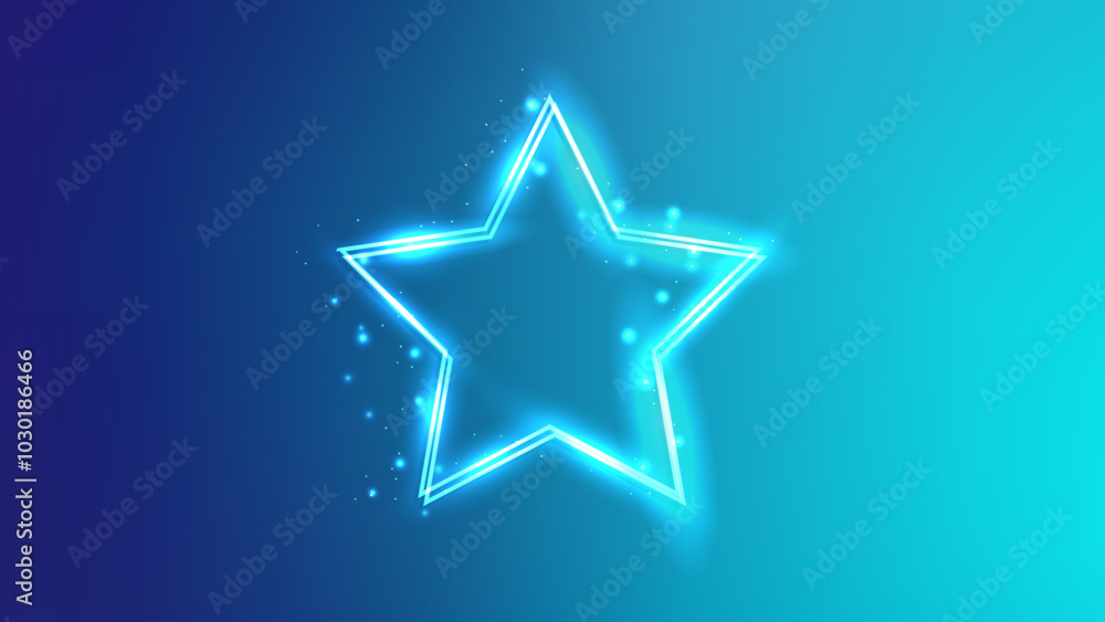 Neon double star frame with shining effects and sparkles Neon double star frame with shining effects and sparkles