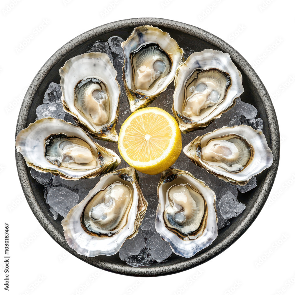 Raw oysters served with lemon and ice, clean textures Raw oysters served with lemon and ice, clean textures