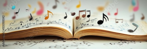 Music Notes Flowing From An Open Book Of Sheet Music, Evoking Creativity And Inspiration