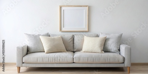 mockup of picture frame on sofa with pillows