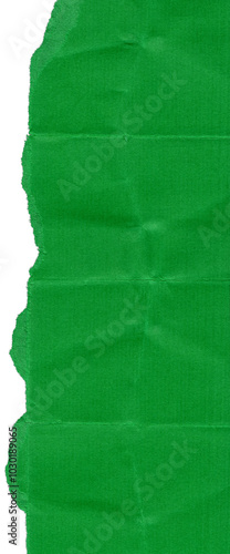 Obraz na plátně torn green paper piece isolated, paper with folding marks, png asset file