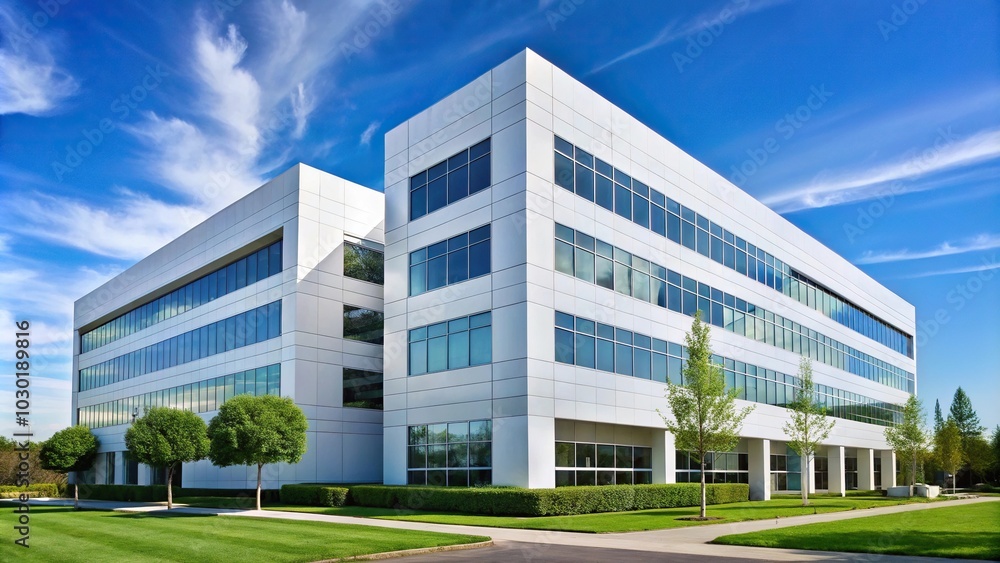 Modern architectural design with white exterior facade Modern architectural design with white exterior facade