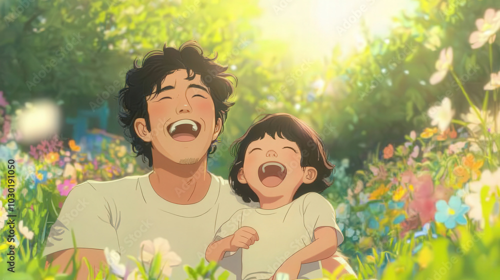 Joyful Parent-Child Moment in Vibrant Scene Joyful Parent-Child Moment in Vibrant Scene