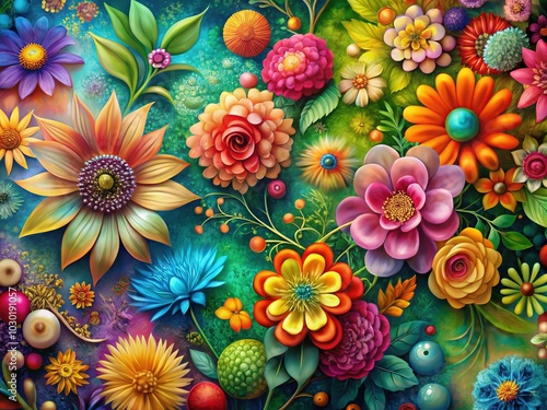 Vibrant Abstract Floral Background in Panoramic View - Colorful Blooms, Artistic Patterns, and Textures for Stunning Visuals