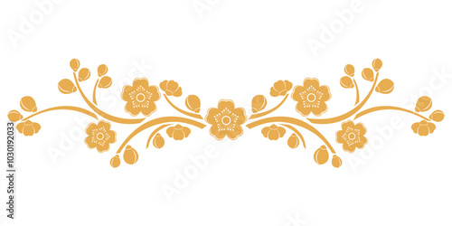 Cherry blossom silhouette with gold ink. vector chinese new year elements