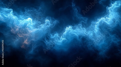 abstract background, waves of blue color, dark background, smoke effect