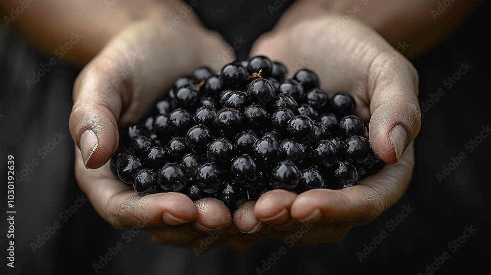 black and endless black currant in the hands of women black and endless black currant in the hands of women