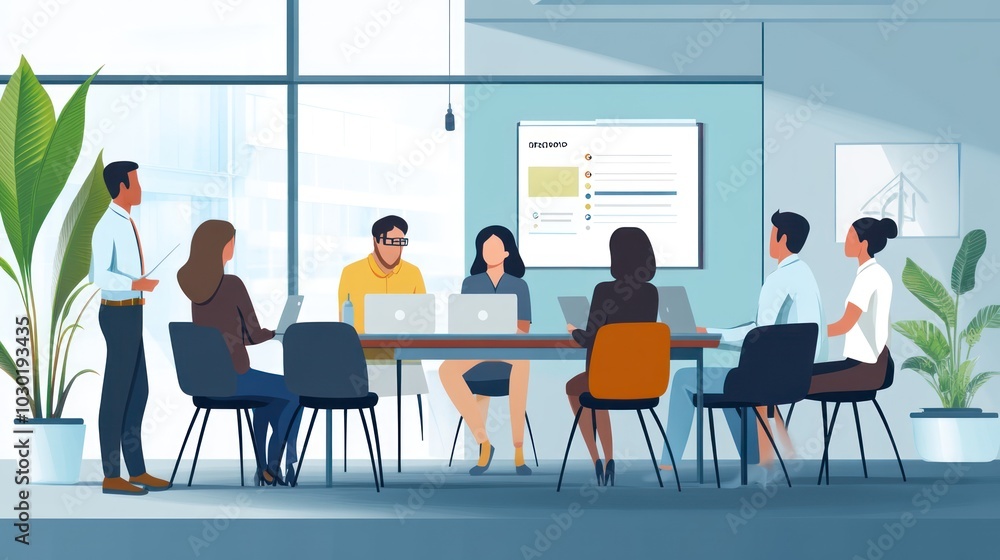 Obraz premium HR team conducting an employee onboarding session in a modern meeting room