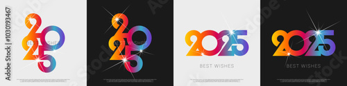 Happy new year - best wishes 2025 with colorful truncated number. Perfect vector for poster, banner, greeting and new year 2025 celebration.