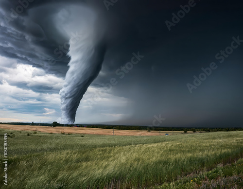 Wallpaper Mural Large and powerful tornado is forming and approaching farm houses in the countryside, bringing with it the threat of destruction Torontodigital.ca
