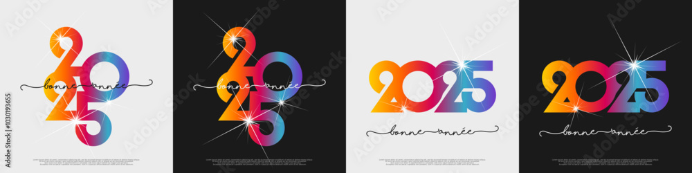 Fototapeta premium Bonne année - meilleurs vœux 2025 - vecteur pour affiche, bannière, salutation et célébration du nouvel an 2025.