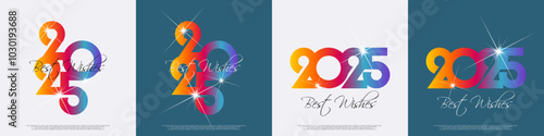 Happy new year - best wishes 2025 with colorful truncated number. Perfect vector for poster, banner, greeting and new year 2025 celebration.
