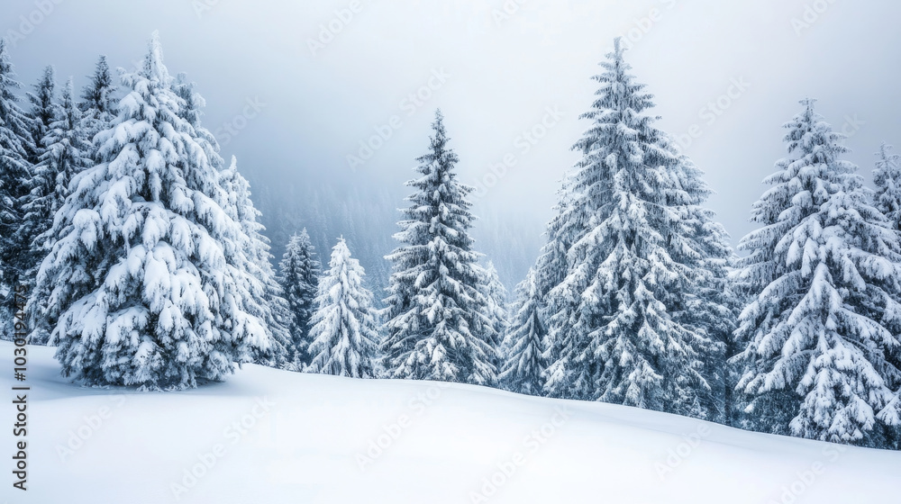 Snow covered trees create serene winter landscape, evoking sense of tranquility and beauty. Snow covered trees create serene winter landscape, evoking sense of tranquility and beauty.