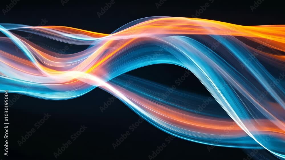 Abstract blue and orange light trails form a wave pattern against a dark background Abstract blue and orange light trails form a wave pattern against a dark background