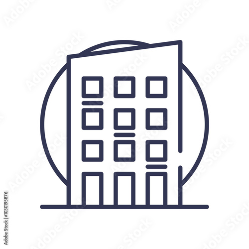 Outline of a modern student housing building symbolizing urban living.