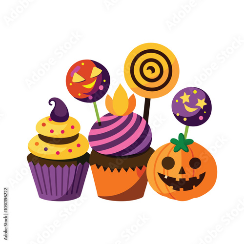 cupcakes lollipops vector illustration background