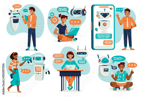 Flat conversational ai chatbot mini illustrations