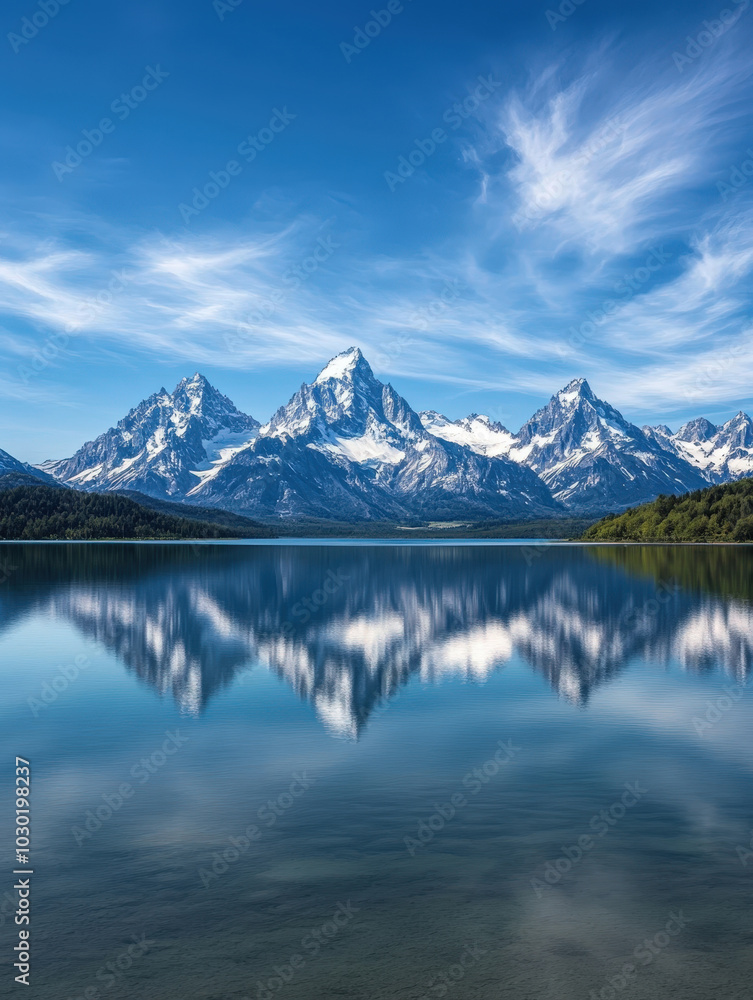 Serene Calm Lake Reflection Under Blue Sky Serene Calm Lake Reflection Under Blue Sky
