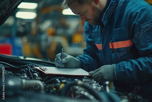 Engineer Inspecting Vehicle Engine for Repair Estimates
