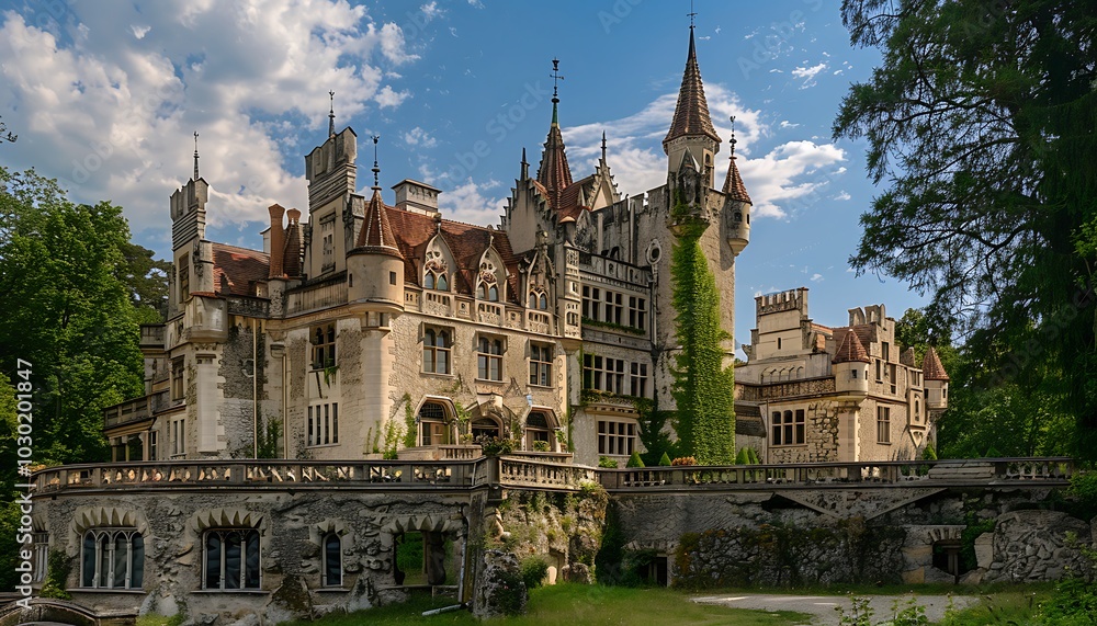 Obraz premium Historic European castle with many windows