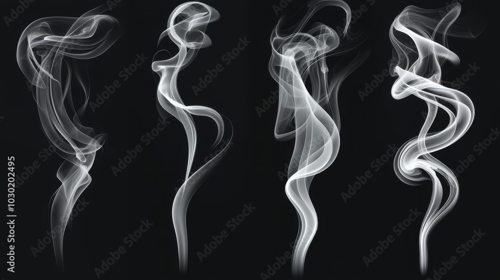 A collection of swirling smoke designs in various shapes, perfect for use in graphic design and artistic projects. Ideal for themes of mysticism, vapor, abstract backgrounds, or visual effects. A collection of swirling smoke designs in various shapes, perfect for use in graphic design and artistic projects. Ideal for themes of mysticism, vapor, abstract backgrounds, or visual effects.