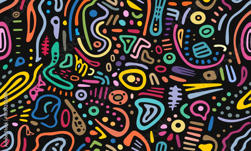 This dynamic abstract pattern is filled with bright colors.