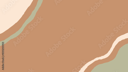 Minimal Abstract Horizontal Background. 1920x1080 ration Earthly nature color backdrop with hand drawn liquid shapes and rough Fluid texture. Vector illustration