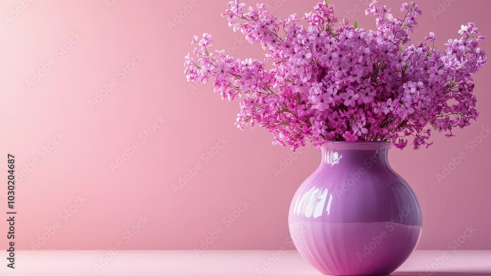 Elegant Purple Flower Vase on Soft Pink Background for Home Decor (Zoom In Video) Elegant Purple Flower Vase on Soft Pink Background for Home Decor (Zoom In Video)
