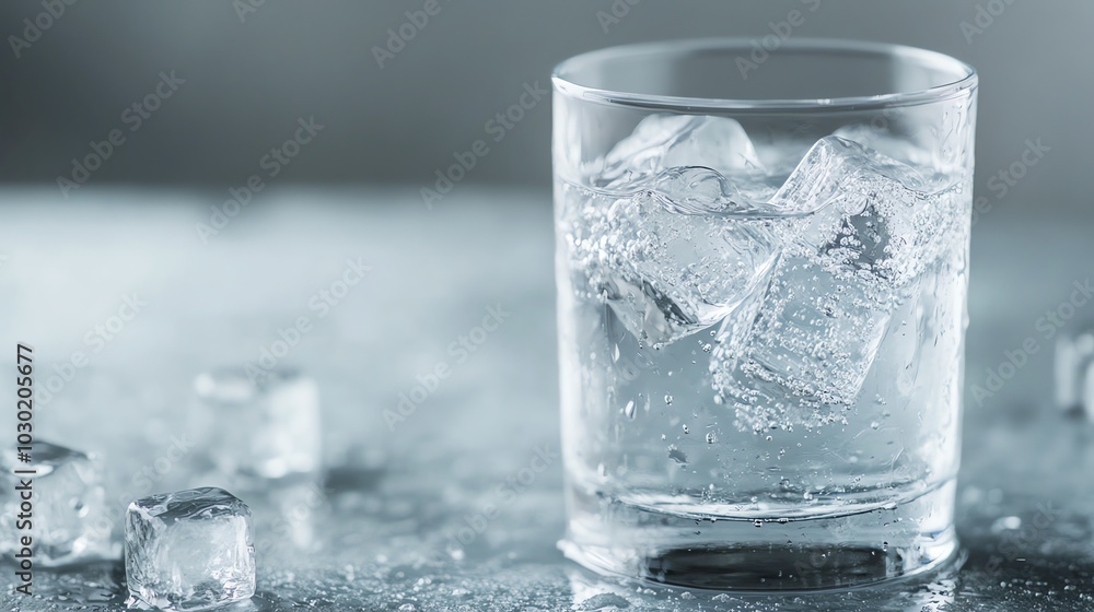 A glass of cold water with ice cubes. A glass of cold water with ice cubes.