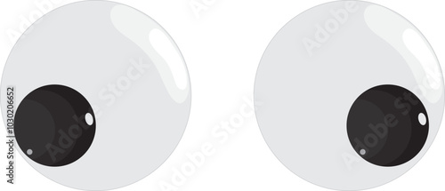 Plastic toy eyes. Glossy, bulging, puppet eyes. Cute, round, vector, isolated elements. Look down, up, left, right. Different, shaking, silly, hilarious pairs of eyeballs