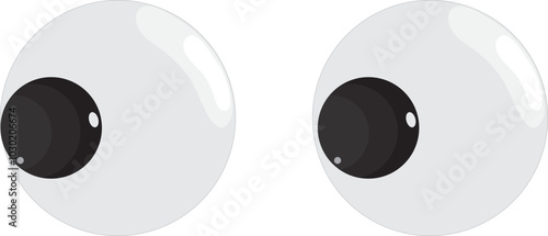 Plastic toy eyes. Glossy, bulging, puppet eyes. Cute, round, vector, isolated elements. Look down, up, left, right. Different, shaking, silly, hilarious pairs of eyeballs