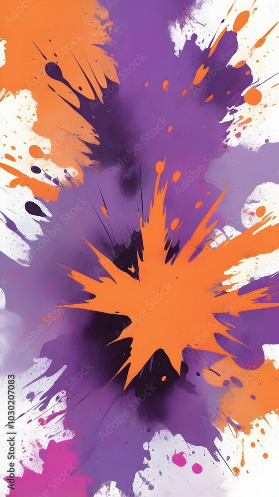 Vertical rough textured background with a mix of lines, splashes, and subtle smoke wisps. Using a three-color combination, purple, orange, pink. The elements make it feel organic and energetic. Vertical rough textured background with a mix of lines, splashes, and subtle smoke wisps. Using a three-color combination, purple, orange, pink. The elements make it feel organic and energetic.