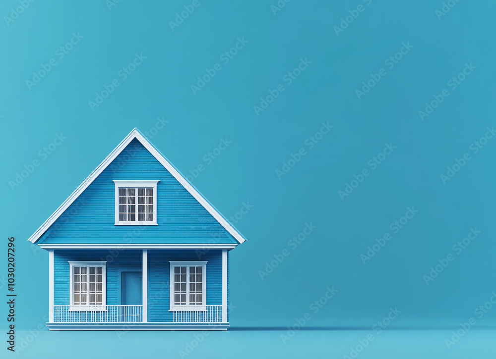 Blue family home set against a turquoise backdrop, symbolizing real estate transactions such as purchasing, selling, or leasing Blue family home set against a turquoise backdrop, symbolizing real estate transactions such as purchasing, selling, or leasing