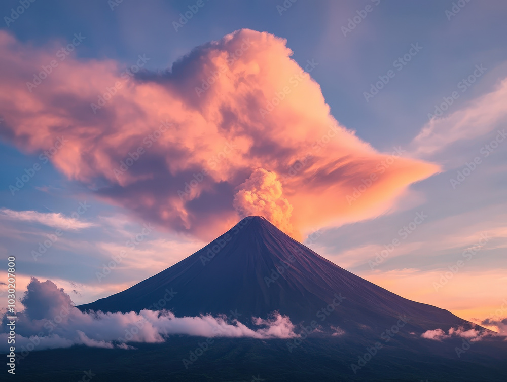 Majestic Mayon Volcano at Sunset with Clouds Majestic Mayon Volcano at Sunset with Clouds