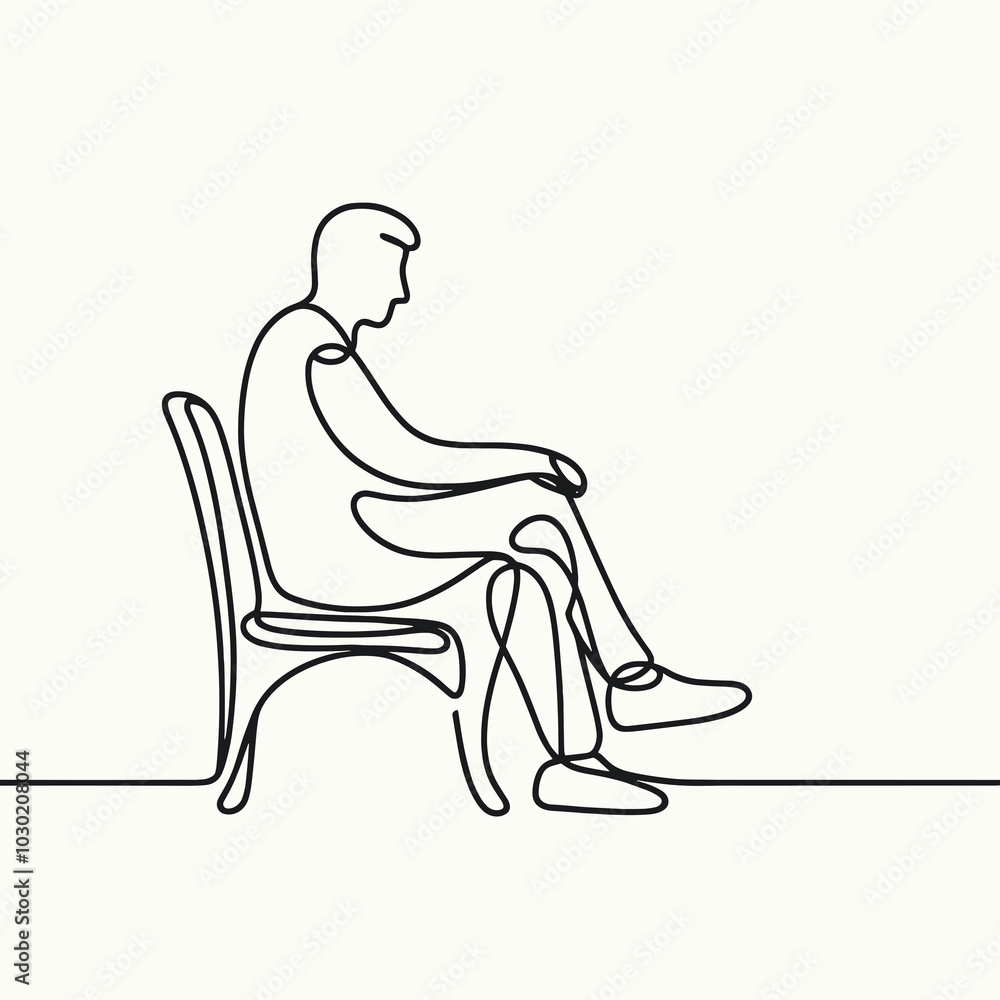 Minimalist line drawing of a man seated on a chair Minimalist line drawing of a man seated on a chair