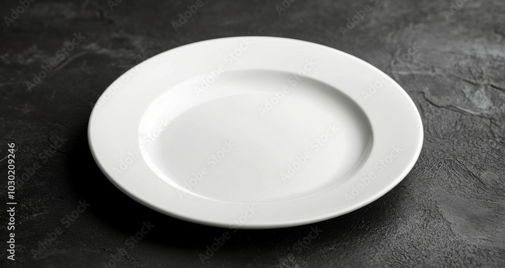 Simple white plate on a dark background showcasing minimalist design and elegance in dining Simple white plate on a dark background showcasing minimalist design and elegance in dining