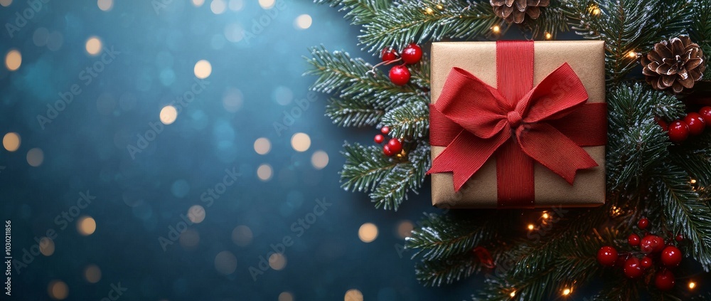 Happy Holidays greeting card, frame, banner. Christmas white and red ornaments and gifts on blue background. Winter xmas holiday theme. Flat lay. Happy Holidays greeting card, frame, banner. Christmas white and red ornaments and gifts on blue background. Winter xmas holiday theme. Flat lay.