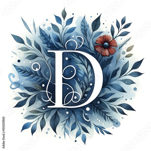 Monogram water color image to depict 'D'	