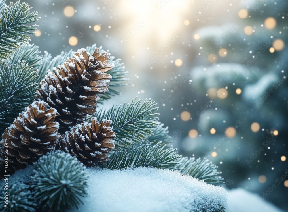 Snow-covered trees in a beautiful winter landscape with Merry Christmas and a Happy New Year greeting background. Snow-covered trees in a beautiful winter landscape with Merry Christmas and a Happy New Year greeting background.
