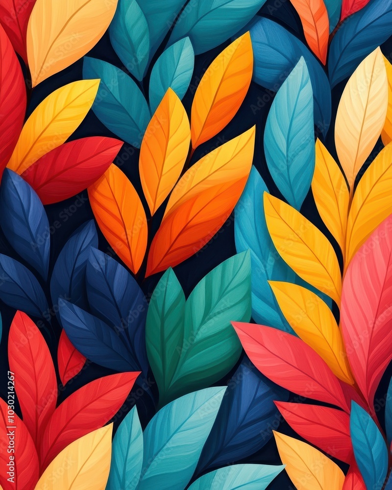 Vibrant Colorful Leaves, A Modern Abstract Nature Illustration Vibrant Colorful Leaves, A Modern Abstract Nature Illustration