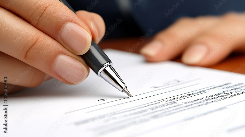 Businesswoman signing loan documents with a financial advisor by her side Stock Photo with side copy space Businesswoman signing loan documents with a financial advisor by her side Stock Photo with side copy space