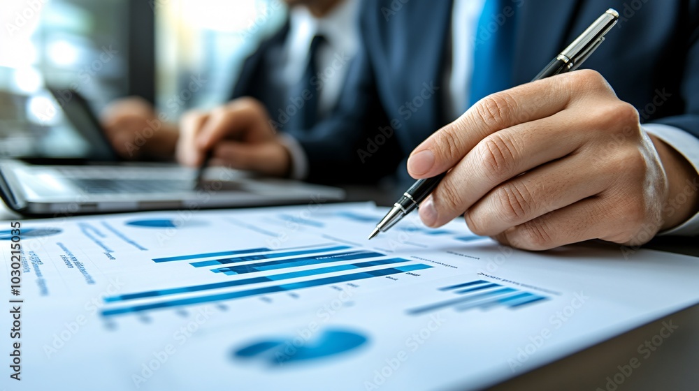 Diverse business owners reviewing financial documents in preparation for a loan application Stock Photo with side copy space Diverse business owners reviewing financial documents in preparation for a loan application Stock Photo with side copy space