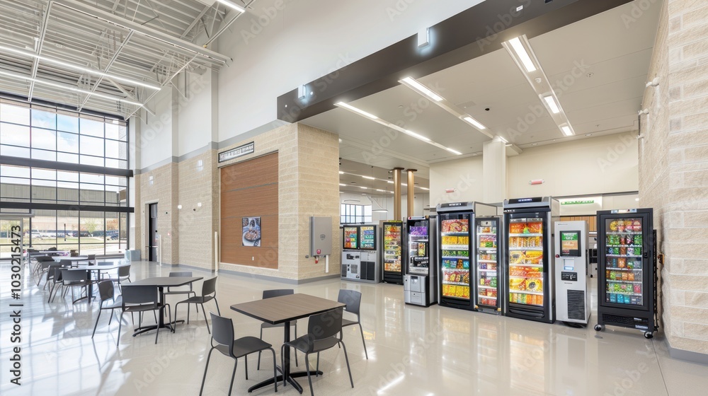 Fototapeta premium Modern Office Breakroom with Vending Machines and Seating
