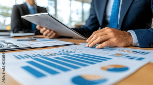 Entrepreneur holding a discussion with a financial expert about loan terms and business growth Stock Photo with side copy space