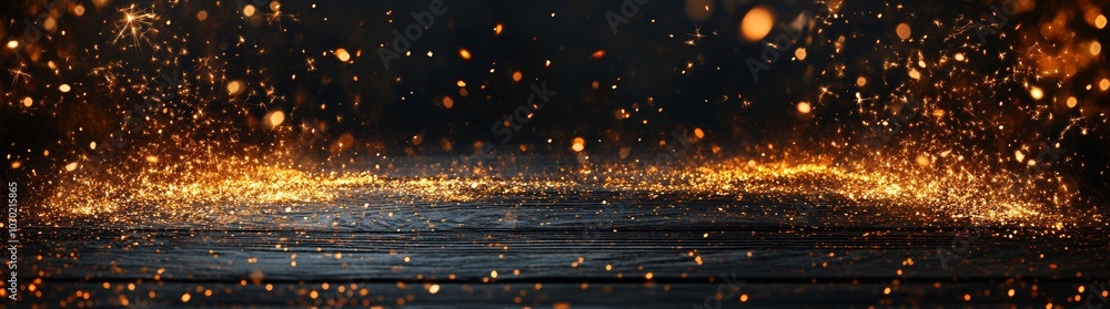 Naklejka premium Sylvester, New Year's Eve 2025 Party, New Year, Fireworks, Firework background banner panorama - Sparklers and bokeh lights on rustic black wooden background